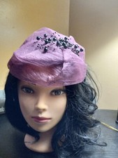 Fascinator/Hat, Purple, Black, Very Nice, Beads