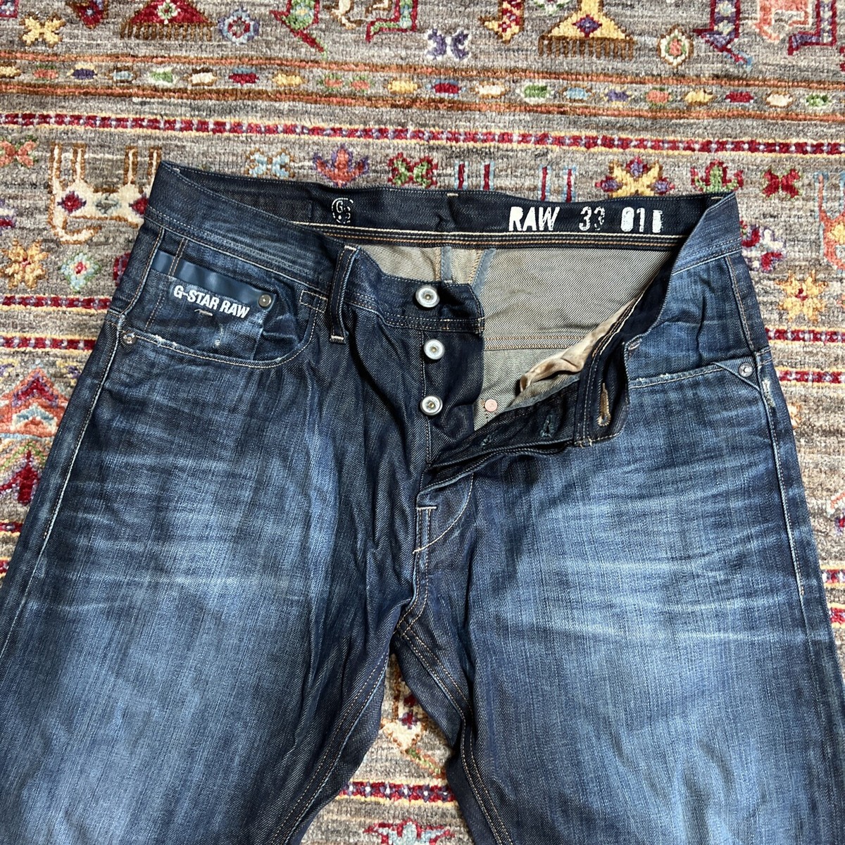 G Star Jeans Adult 33 Blue Raw Denim Dark Wash GS01 Straight