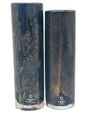 2 Isle of Wight Studio Glass Cylinder Vases Gold Leaf, Handmade in England VTG