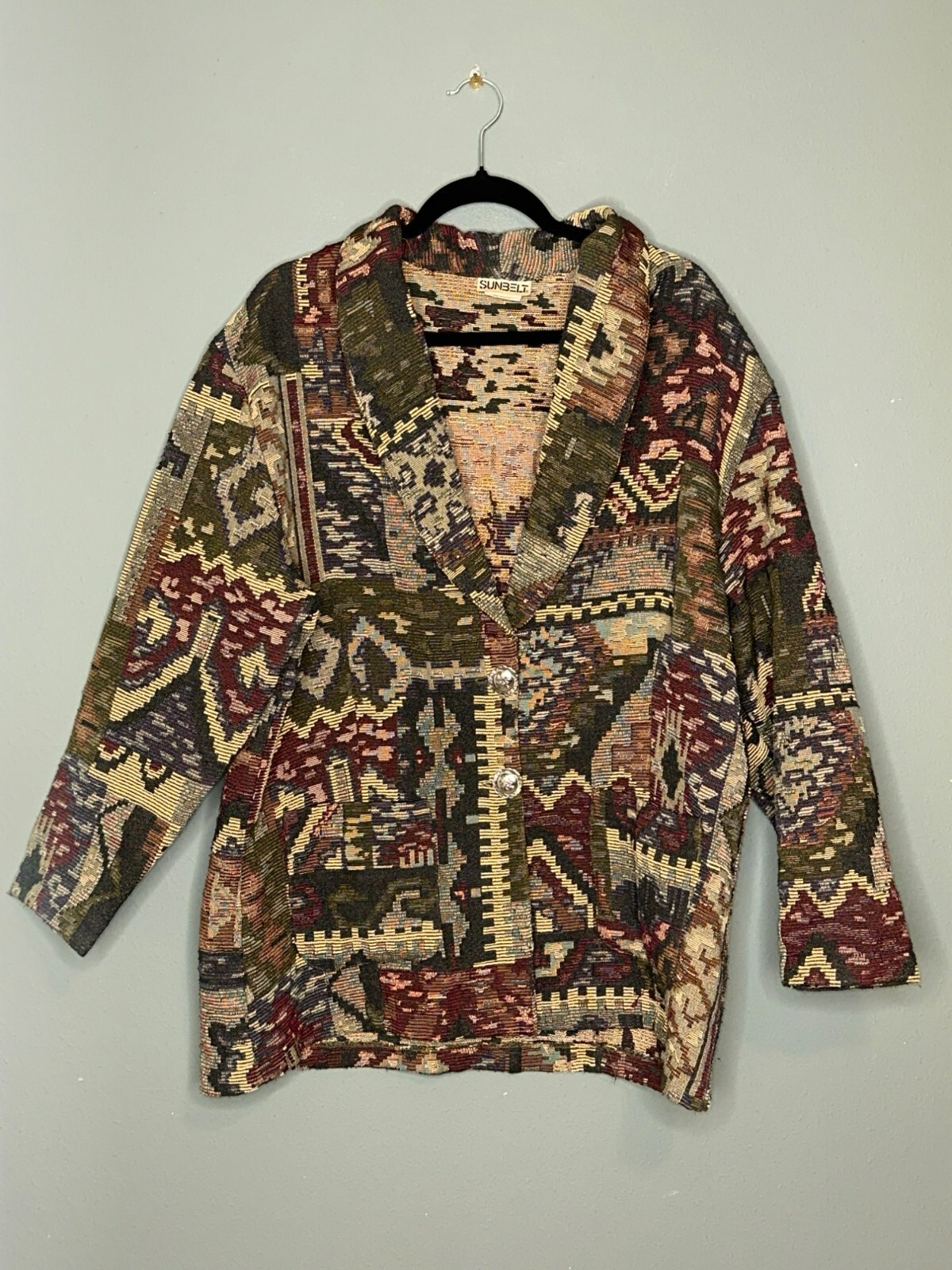 VTG Sunbelt 1980s Tapestry Jacket Women's XL Southwestern Tribal Aztec Boho