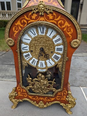 Vintage Franz HERMLE Italy Boulle Louis Style Mantel Clock Made In