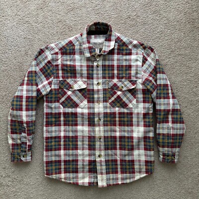 Trees & Trails Shirt Mens Medium Fleece Lined Spread Collar Button Up Plaid