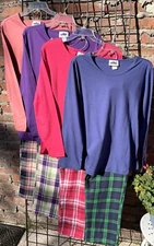 New Pajama Sets Solid Top Plaid Flannel  Bottom    1X  2X 3X 4X