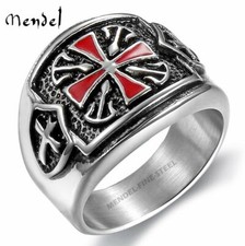 MENDEL Stainless Steel Mens Knights Templar Crusader Cross Ring Band Size 7-15