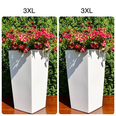 Blumenkübel Weiß Eckig Hochglanz SET 2x XXXL (H:75cm) Blumentopf