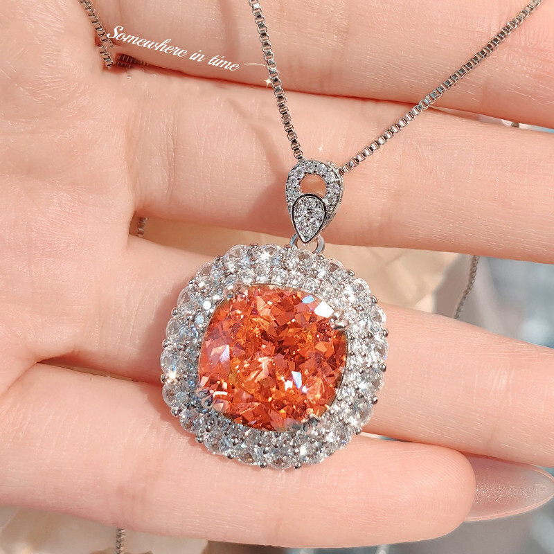 New Xmas Jewelry Orange Padparadscha Gems Luxury Women Silver