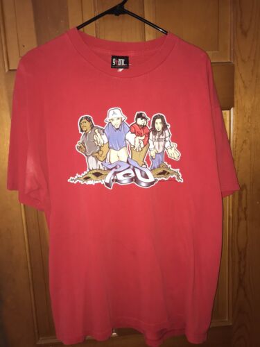 VINTAGE 2000 POD PAYABLE ON DEATH CARTOON CARICATURES RED GIANT TAG SHIRT XL - Picture 1 of 12