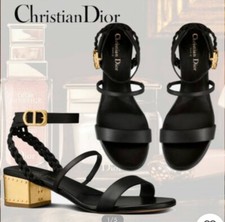 women 2021 summer black leather sandals with gold metallic block heel
