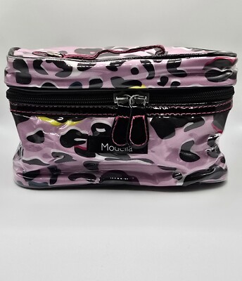 MODELLA MAKEUP Bag Pink Black White Leopard Print With Handle  CUTE!-tn
