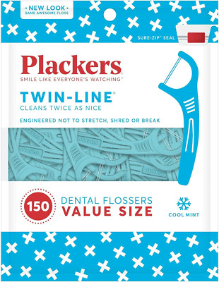 Plackers, Twin-Line, Zahnseide, Value Size, Cool Mint, 1 x 150 Stück