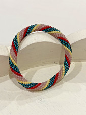 Handmade Nepal Roll-On Beaded Bracelet  Seed Bead Crochet Bangle  Fair Trade S