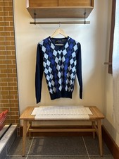 Ben Sherman Blue Argyle Cotton And Lambswool Sweater. Men  s Size Small.