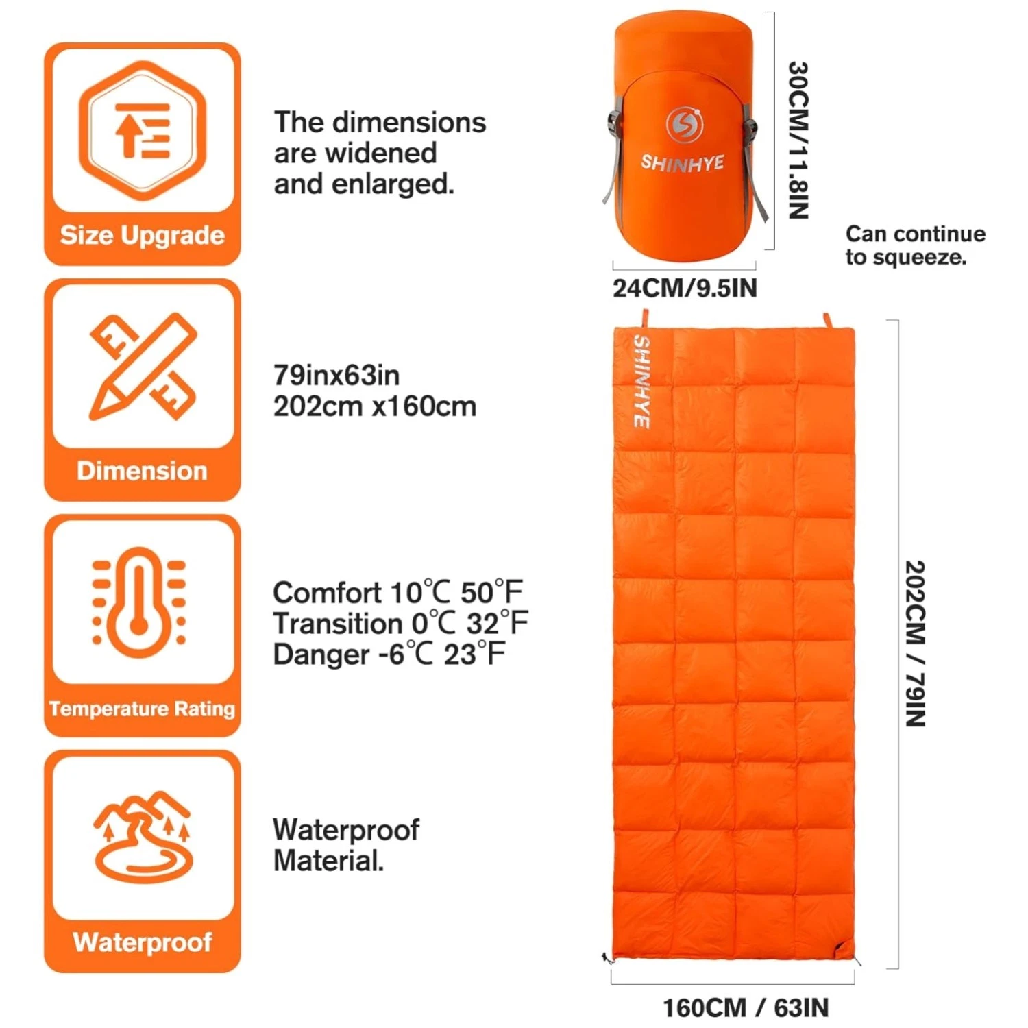 Duck Down Sleeping Bag - Waterproof & Compressible