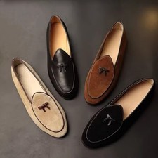 Zapatos de vestir belgas de cuero de gamuza para hombre mocasines de conducción sin cordones pajarita negocios