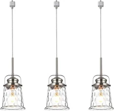 H-Type Track Lighting, 3-Light Modern Halo Track Pendant Light with Hammered ...
