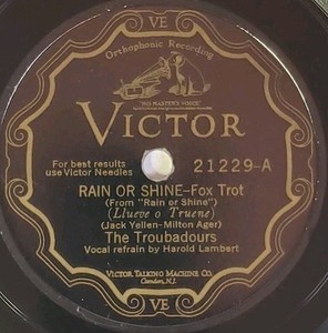Victor Scroll 21229 Rain Or Shine / Forever & Ever, The Troubadours 78rpm Record