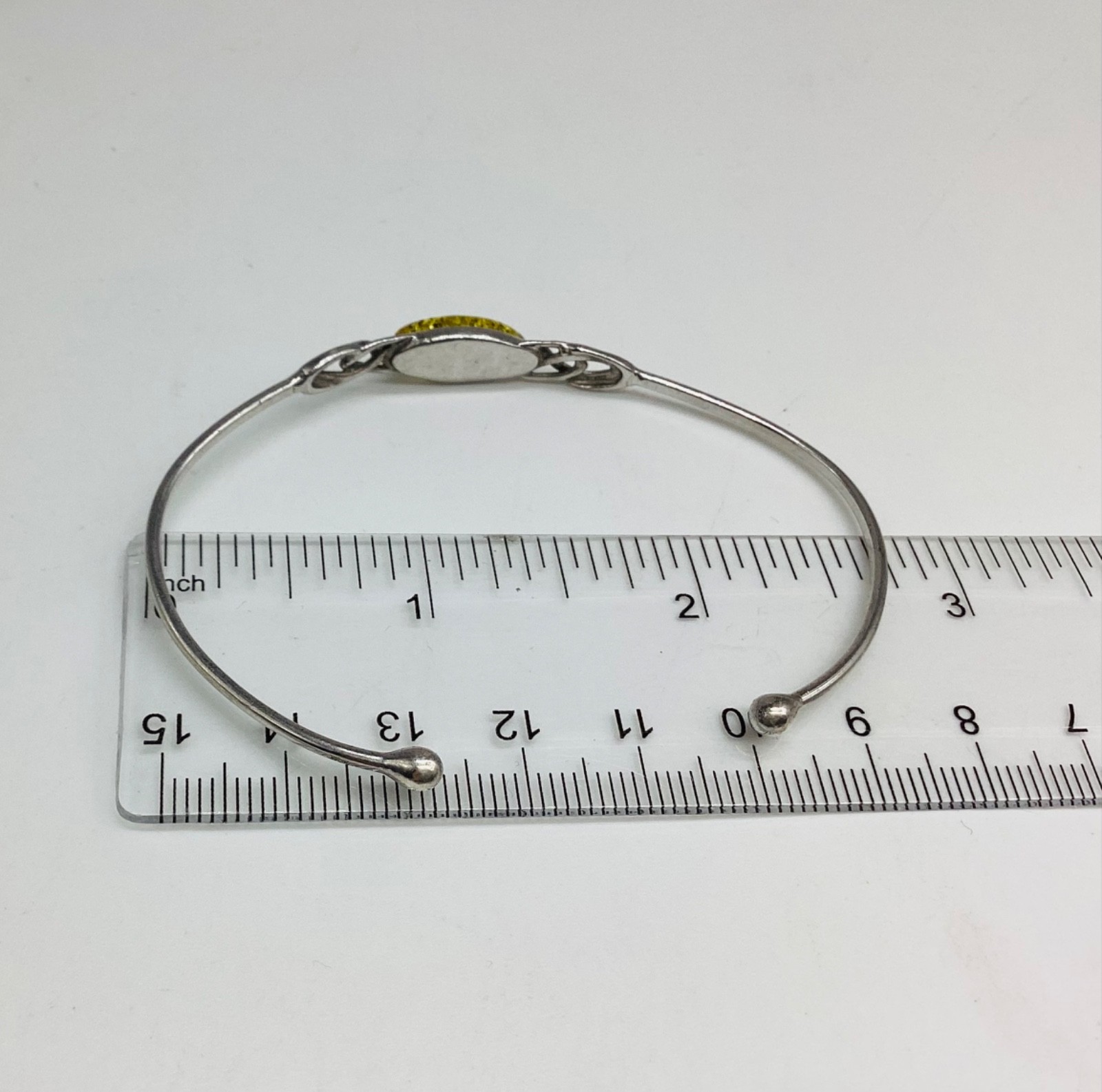 Solid Silver Torque Green Amber Bangle Vintage in… - image 8