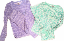 Calvin Klein Girls 2-Piece Pajama Set Purple/Green Long Sleeve Logo Print Sz 12