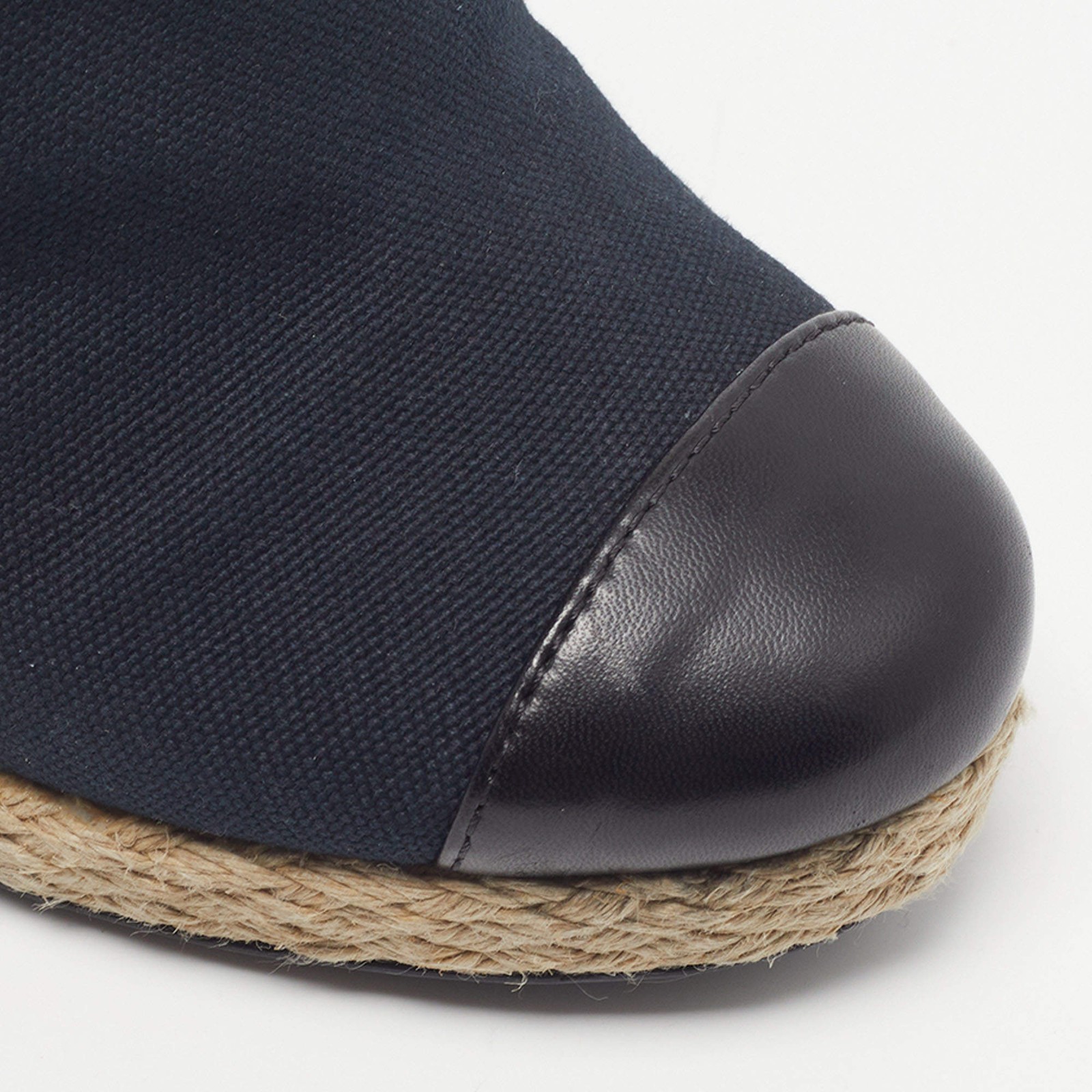 Chanel CC Cap Toe Size 36.5 Navy BlueBlack Canvas and Leather Booties image 7