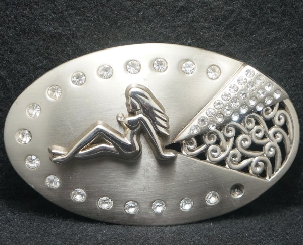 XB07162 REALLY NICE VINTAGE 1990s ****NUDE WOMAN**** MENS SILVERTONE BELT BUCKLE
