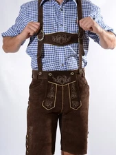 NEW Bavarian Oktoberfest Lederhosen Shorts Antique Brown Tracht #BERTL