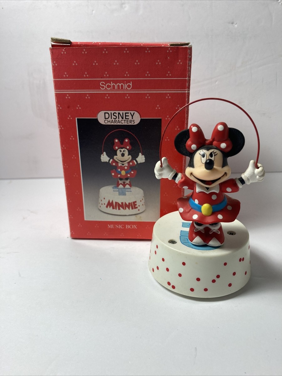 ＵＳＡ・フィギュア・ミュージカル・ミニー・箱入 Vintage Disney Minnie Mouse White Spinning Schmid Music Box - w