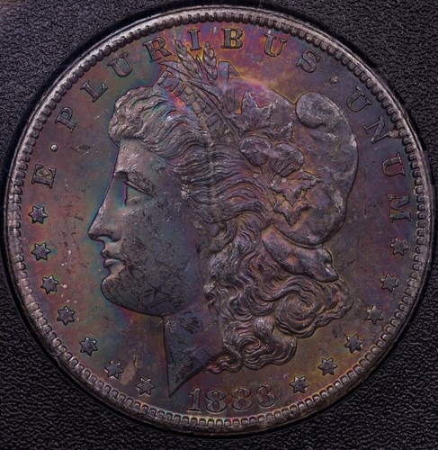 1883-CC 🌈MONSTER RAINBOW TONED🌈 GSA Morgan Dollar NGC MS63 ***RARE COIN***