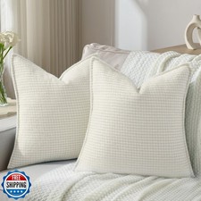 FUTEI Cream Decorative Throw Pillow Covers 16x16 Inch Set of 2,Soft Houndstoo...