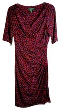 Lauren Ralph Womens Size 6 Maroon V-Neck Midi Dress