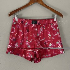 Victorias Secret Satin Shorts Size S Red Floral Pull On Lightweight Lounge Silky