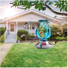 Hand Blown Glass Hummingbird Feeder with Ant Moat