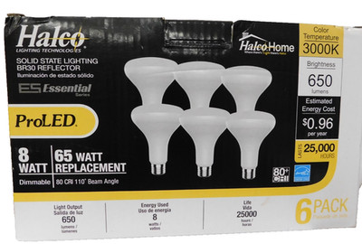Halco Solid State LightingBR30 Reflector-Pro LED-8W,650 Lumens-6 Pack