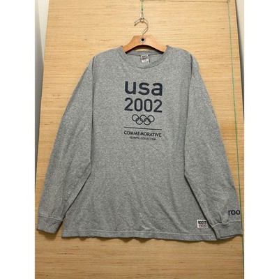 Roots Athletics USA 2002 Olympic Commemorative Long Sleeve Shirt Grey Large L
