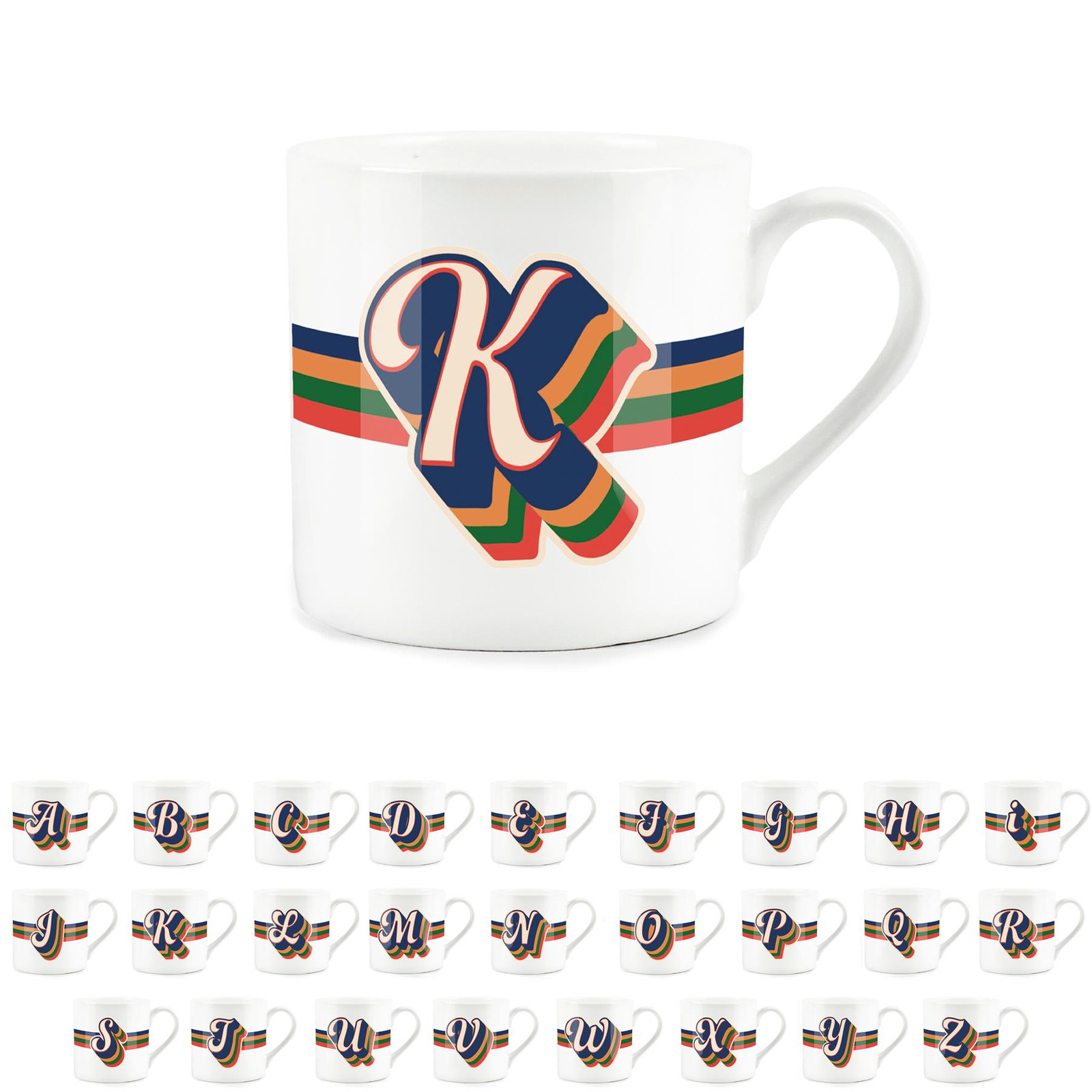 Personalised Initial Bone China Tea/Coffee Mug Gift - Retro Letter K