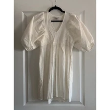 A New Day Textured Puff Sleeve V Neck Mini Dress Ivory White XS