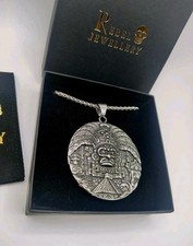 Mayan Aztec coin gothic mens necklace pendant 24" chain stainless steel