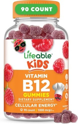 Lifeable Vitamin B12 for Kids - Great Tasting Raspberry Flavor Gummy - 90 Count
