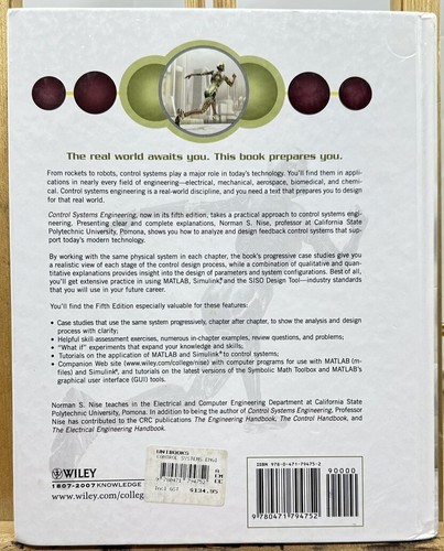 Control Systems Engineering 5th Edition Hardcover Textbook By N.Nise In GC - 第 2/3 張圖片