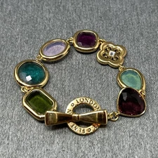 My Flat In London Bracelet Gold Tone Multi Stone Bow Clasp Jewelry