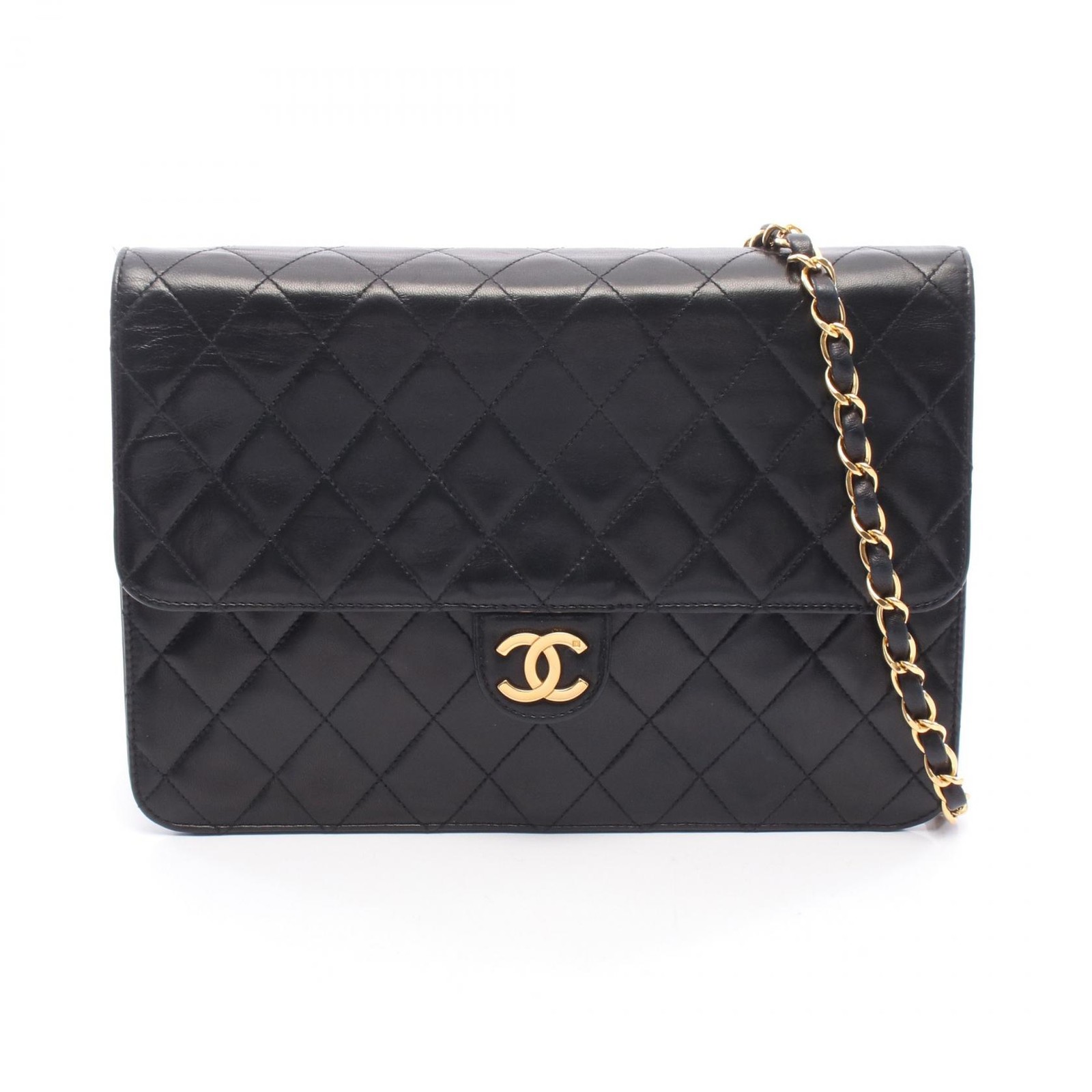 CHANEL Matelasse chain Shoulder Bag Lambskin leather Black Used Women GHW