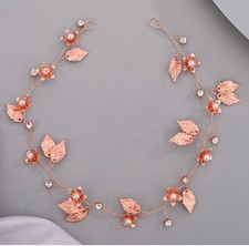 Bride Flower Leaf Hair Vine Wedding Pearl Rhinestone Headband Dainty Crystal ...