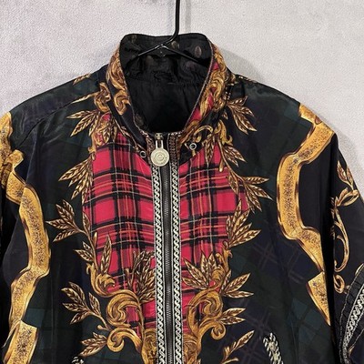 VTG GALLERY SPORT Plaid Gold Chains All Over Print Track Jacket 80s 90s Medium
