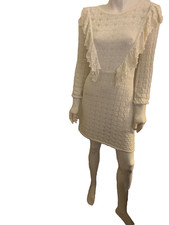Zara women all seasons dress lace knit rufles lines color creamy white sizeM NWT