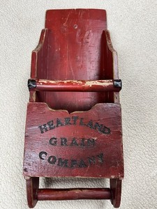 Vintage Antique Red Wooden Heartland Grain Company Grain Scoop 24" x 9"