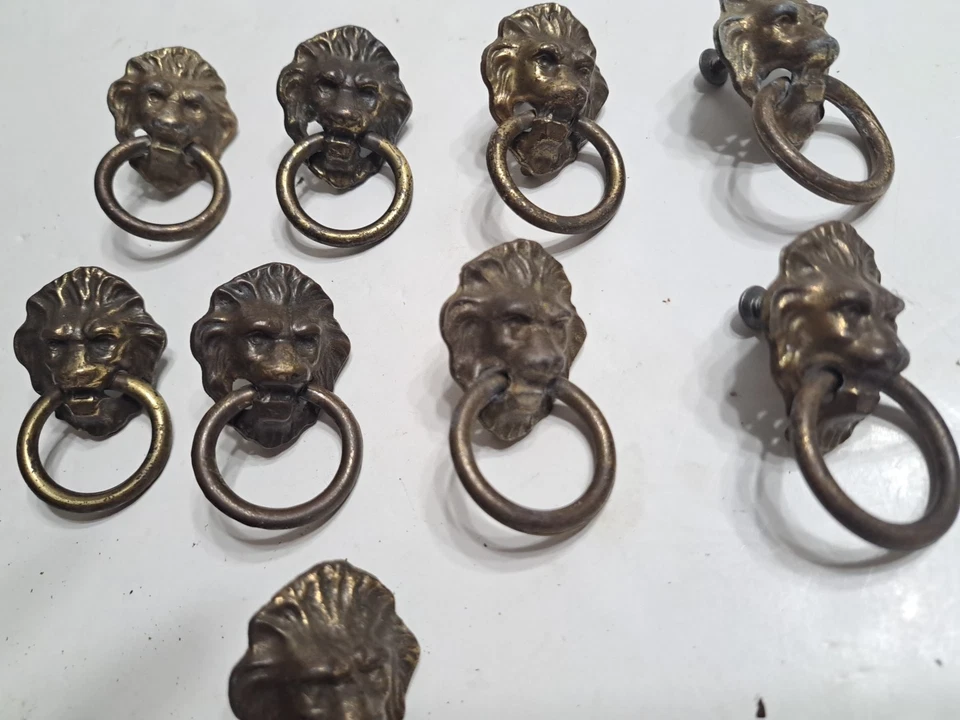 Lote De 9 Cabeza De León De Colección con Anillo Cajón Tiradores Gabinete, Herrajes De Pecho Foto 4 de 4