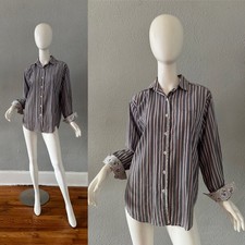Vintage 90s Striped Button Long Sleeve Top Blouse