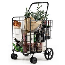 Jumbo Folding Shopping Cart with Rolling Swivel Wheels, Foldable Grocery Cart