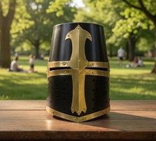Templar Crusader Helmet Black Brass   Medieval Knight Helm