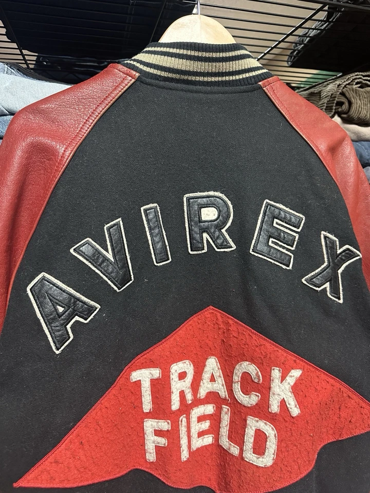 Vintage 91 Avirex Track And Field Distressed Leather Wool Varsity Jacket Men’s M - Image 2 of 4