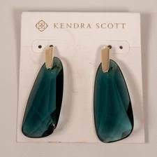 Kendra Scott Drop Earrings Teal Faceted Lucite Gold Tone Modern Pierced Chip Fla